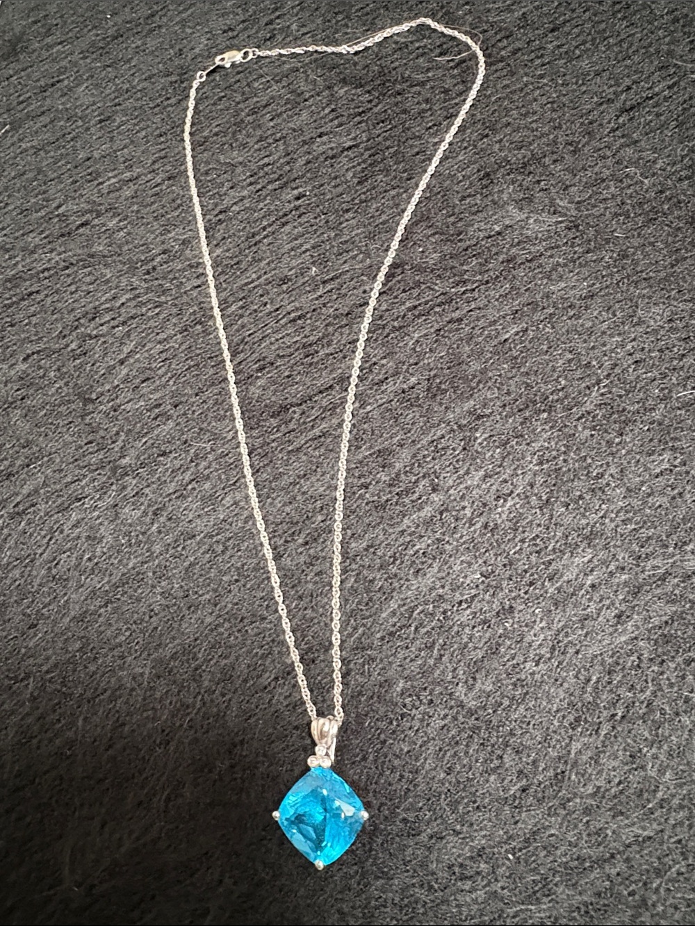 Sterling Silver Necklace with Blue Topaz Cushion Pendant